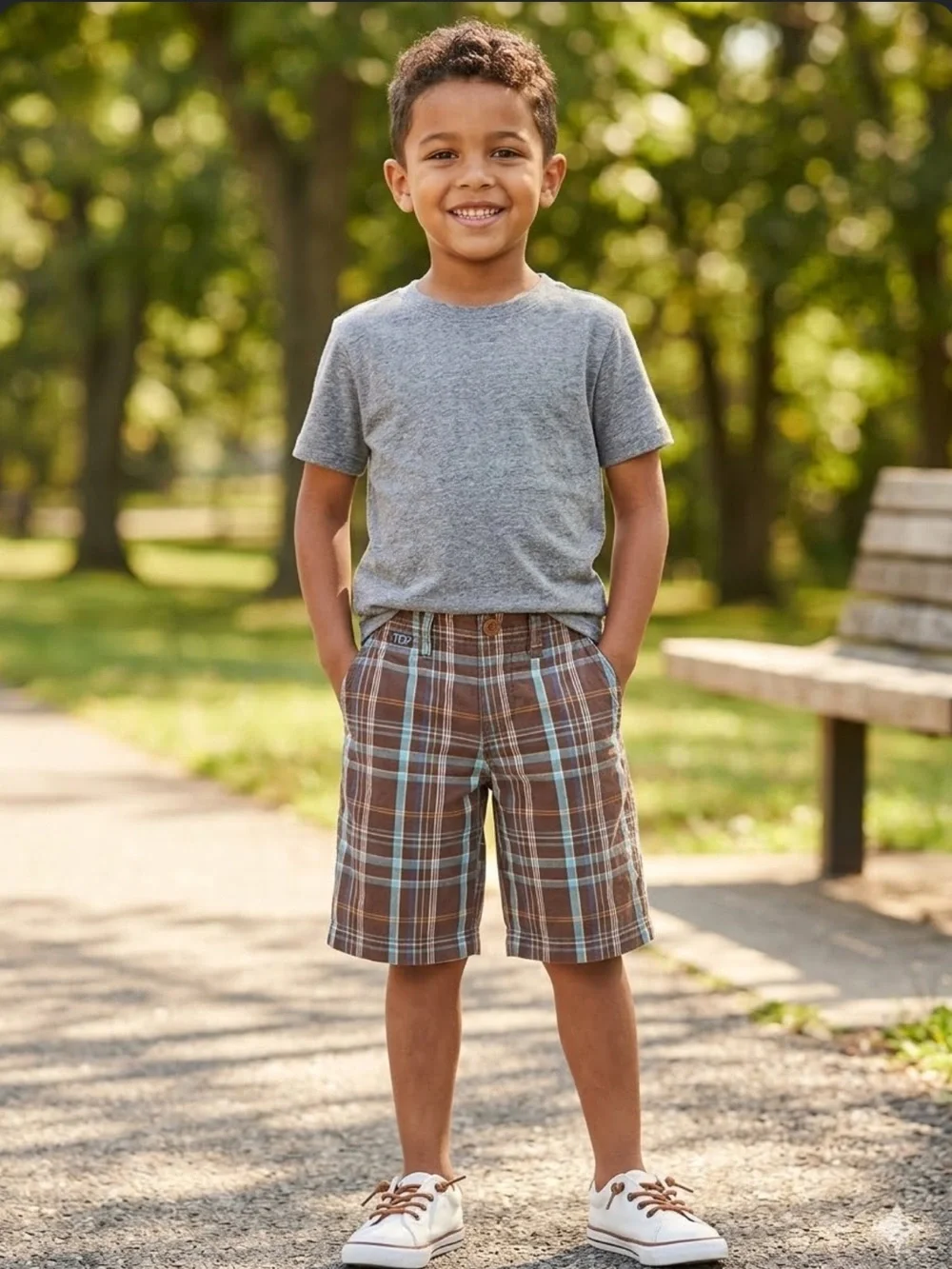 The Children's Place brown and blue plaid shorts Size 5
